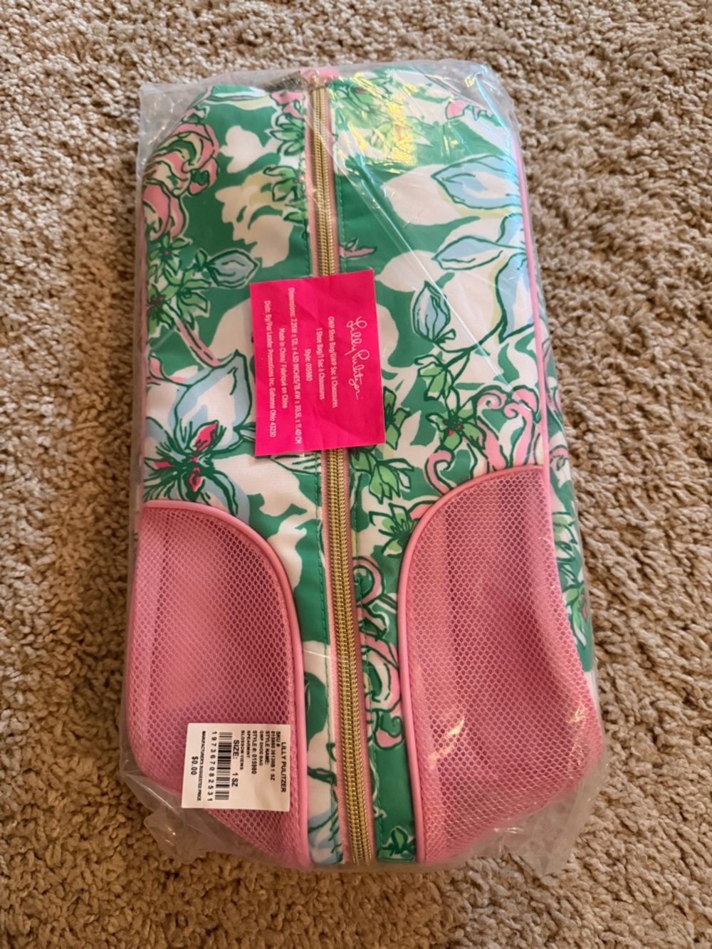 Lilly Pulitzer GWP shoe Bag in spearmint blossom views